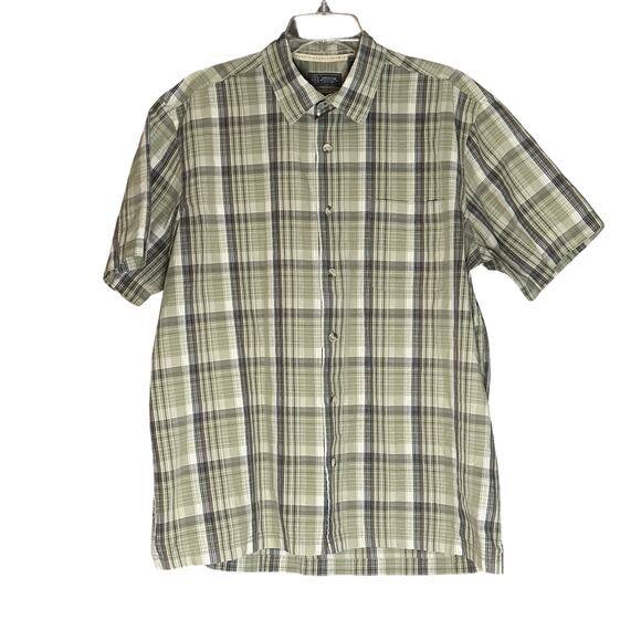 Arrow Green Shirt Mens Large Short Sleeve Plaid Casual Preppy - Picture 1 of 4